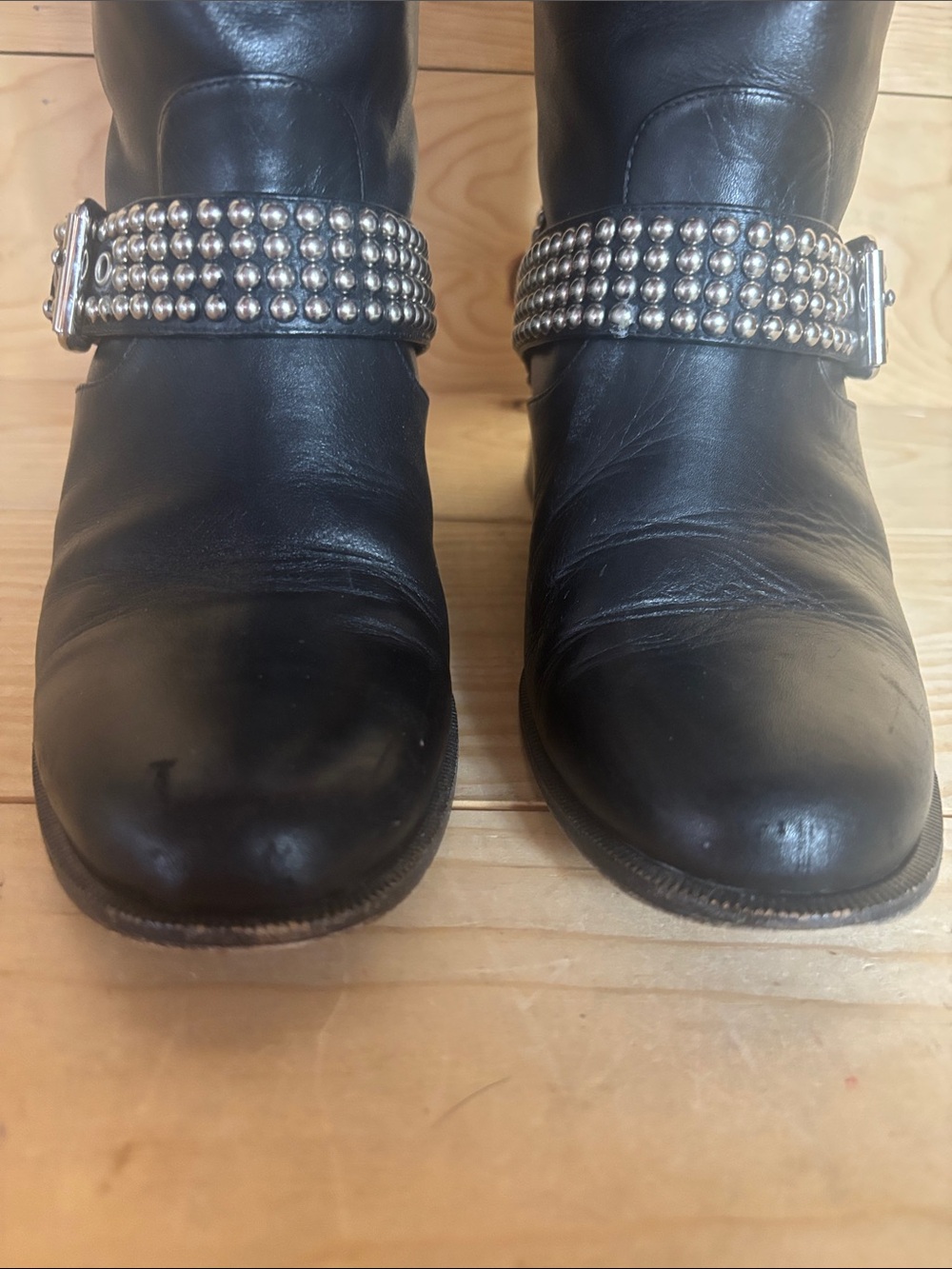 Christian Louboutin black leather studded moto boots 37 1/2 - Picture 7 of 16